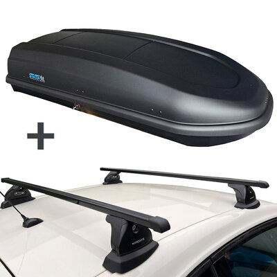 PerfectFit coffre de toit 440 Liter + Nordrive barres de toit BMW 3-Serie Coupe 09/2006 - 12/2013