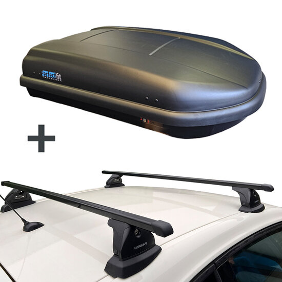 PerfectFit coffre de toit 400 liter + Nordrive barres de toit Mercedes A-Klasse 5 portes hayon 09/2004 - 09/2012