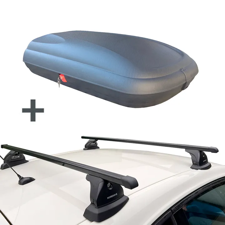 Artplast coffre de toit 320 Liter + Nordrive barres de toit BMW 1-Serie 3 portes hayon 03/2007 - 06/2012
